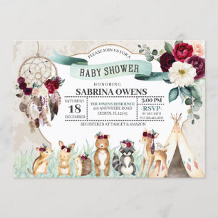 Invitación a Baby Shower Boho Woodland Dreamcatche