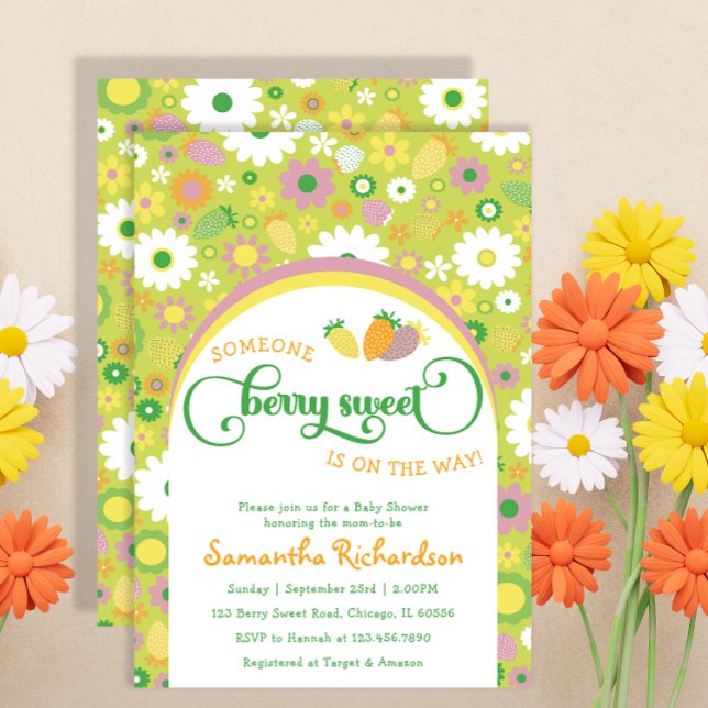 Invitación a Baby Shower botánica de fresa (Subido por el creador)