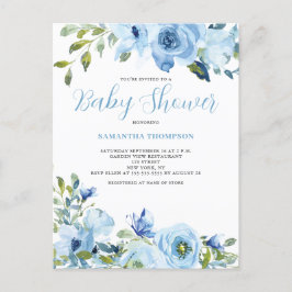 Invitación a Baby Shower botánico con Blue Floral