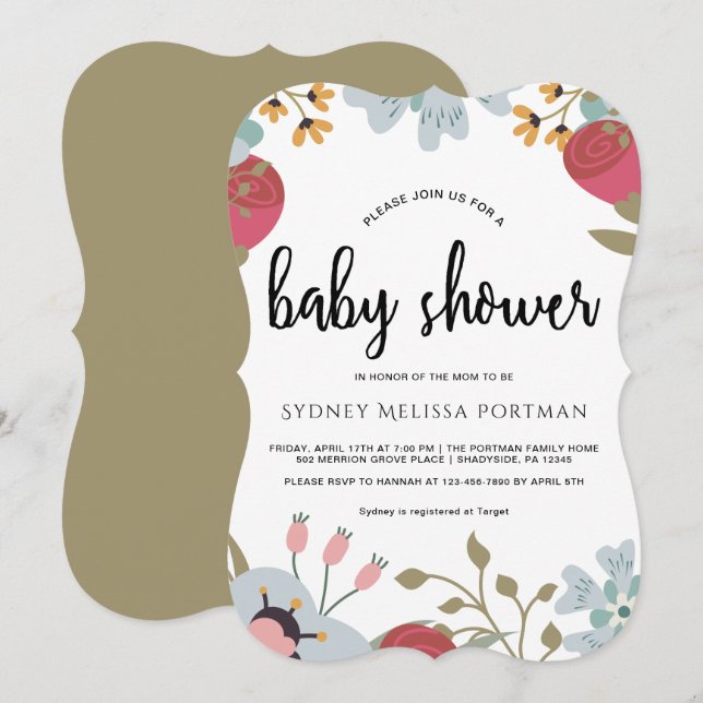 Invitación a Baby Shower botánico de bonito (Anverso / Reverso)
