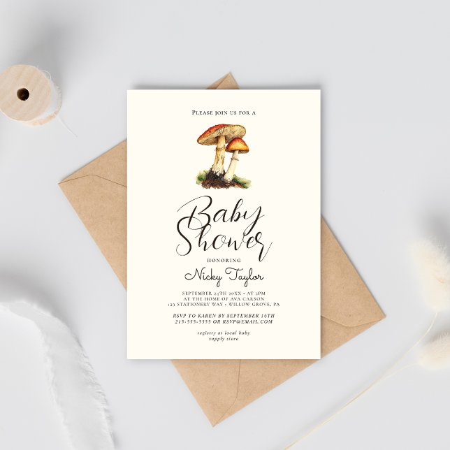 Invitación a Baby Shower botánico para hongos vint (Subido por el creador)