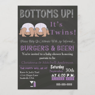 Invitación a Baby Shower Bottoms Up Twins