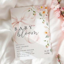 Invitación a Baby Shower Bow Blanc Bow Bow In Bloo
