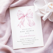 Invitación a Baby Shower Bow Rosa Bebé
