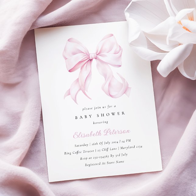 Invitación a Baby Shower Bow Rosa Bebé (Subido por el creador)