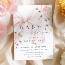 Invitación a Baby Shower Bow Rosa En Bloom