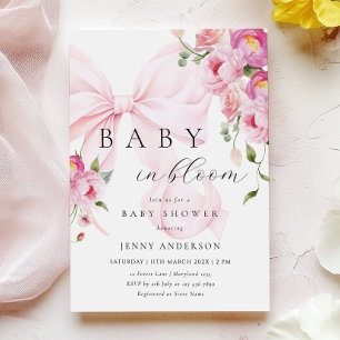 Invitación a Baby Shower Bow Rosa En Bloom
