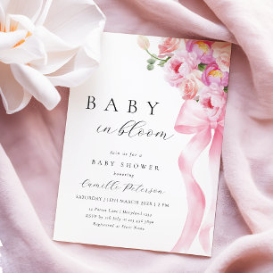 Invitación a Baby Shower Bow Rosa En Bloom