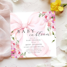 Invitación a Baby Shower Bow Rosa En Bloom
