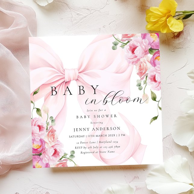 Invitación a Baby Shower Bow Rosa En Bloom (Subido por el creador)