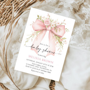 Invitación a Baby Shower Bow Rosa En Bloom