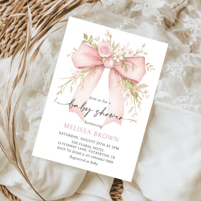 Invitación a Baby Shower Bow Rosa En Bloom (Subido por el creador)