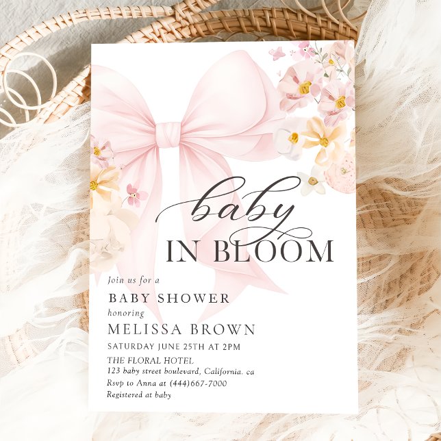 Invitación a Baby Shower Bow Rosa En Bloom (Subido por el creador)