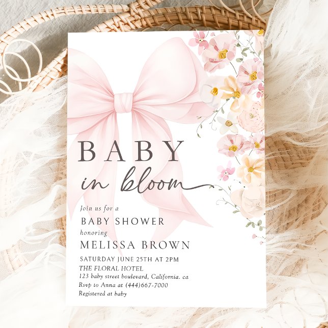Invitación a Baby Shower Bow Rosa En Bloom (Subido por el creador)