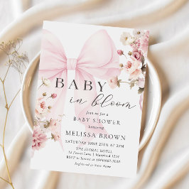 Invitación a Baby Shower Bow Rosa En Bloom