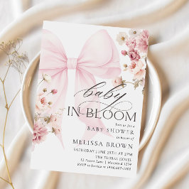 Invitación a Baby Shower Bow Rosa En Bloom