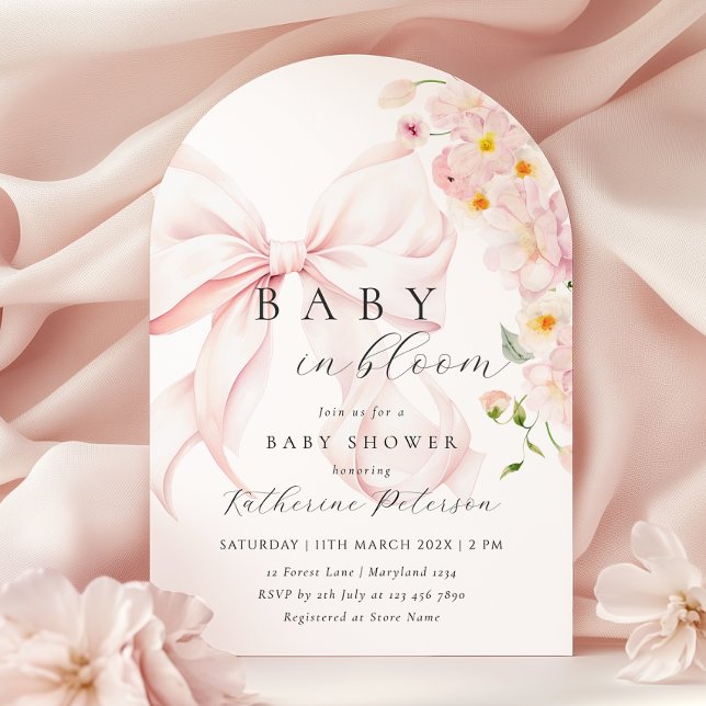 Invitación a Baby Shower Bow Rosa En Bloom (Subido por el creador)