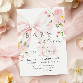 Invitación a Baby Shower Bow Rosa En Bloom