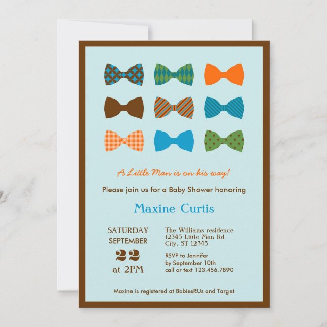Invitación a Baby Shower Bow Tie (Anverso)