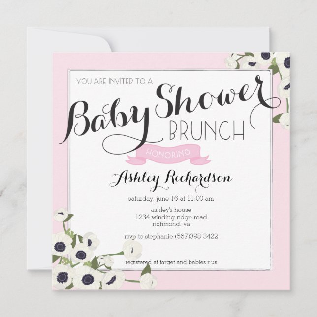 Invitación a Baby Shower Brunch rosa (Anverso)