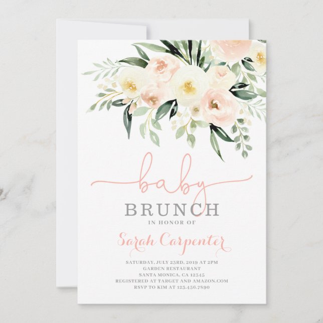 Invitación a Baby Shower Brunch Rubor verde (Anverso)