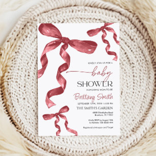 Invitación a Baby Shower Burgundy Bow