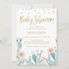 Invitación a Baby Shower Cactus Gold Calligraphy