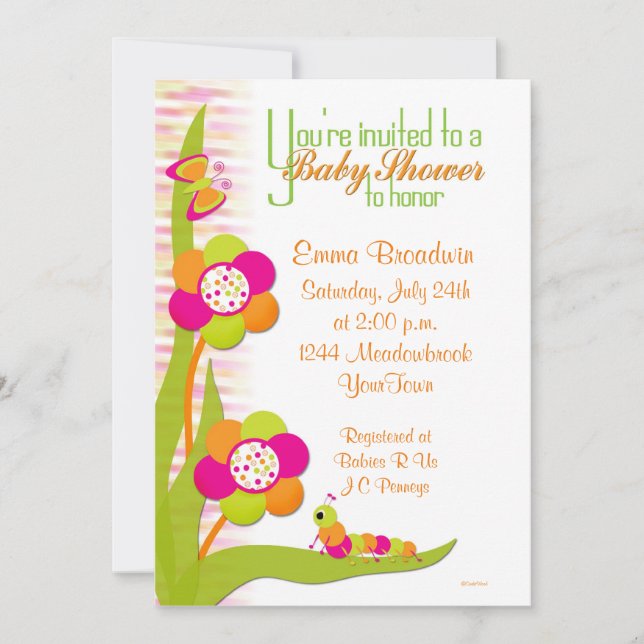 Invitación a Baby Shower Caterpiller (Anverso)