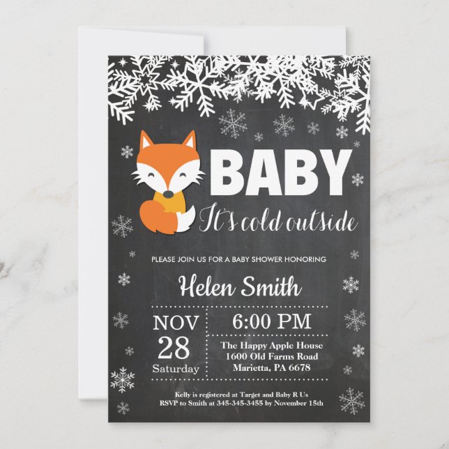 Invitación a Baby Shower Chalkboard de Fox Winter (Anverso)