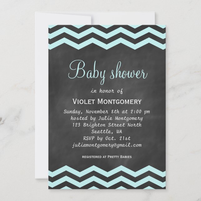 Invitación a Baby Shower Chalkboard y Chevron (Anverso)