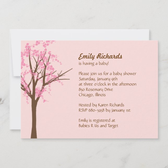 Invitación a Baby Shower Cherry Blossom (Anverso)
