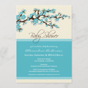 Invitación a Baby Shower Cherry Blossom (aqua)