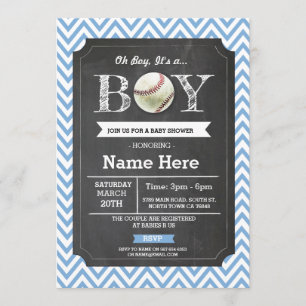 Invitación a Baby Shower Chevron de Béisbol Blue B