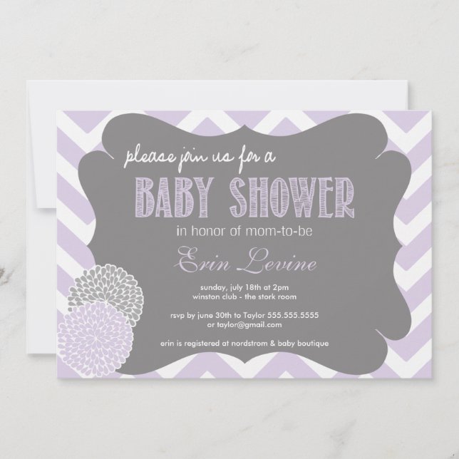 Invitación a Baby Shower Chevron Moda Lavanda (Anverso)