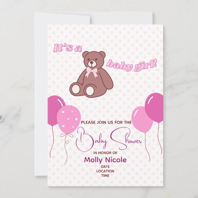Invitación a Baby Shower - Chica (Anverso)