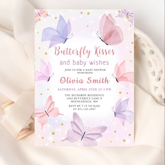Invitación a Baby Shower Chica de Besos de Maripos (Subido por el creador)
