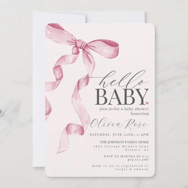 Invitación a Baby Shower Chica de Bow de Coquette  (Anverso)