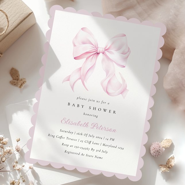 Invitación a Baby Shower Chica de Bow rosa (Subido por el creador)