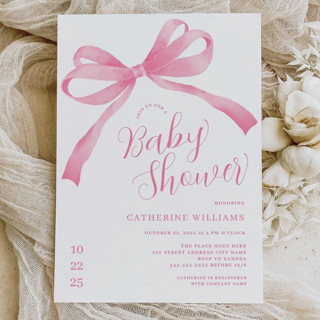 Invitación a Baby Shower Chica de Bow rosa (Subido por el creador)