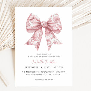 Invitación a Baby Shower Chica de Bow rosa