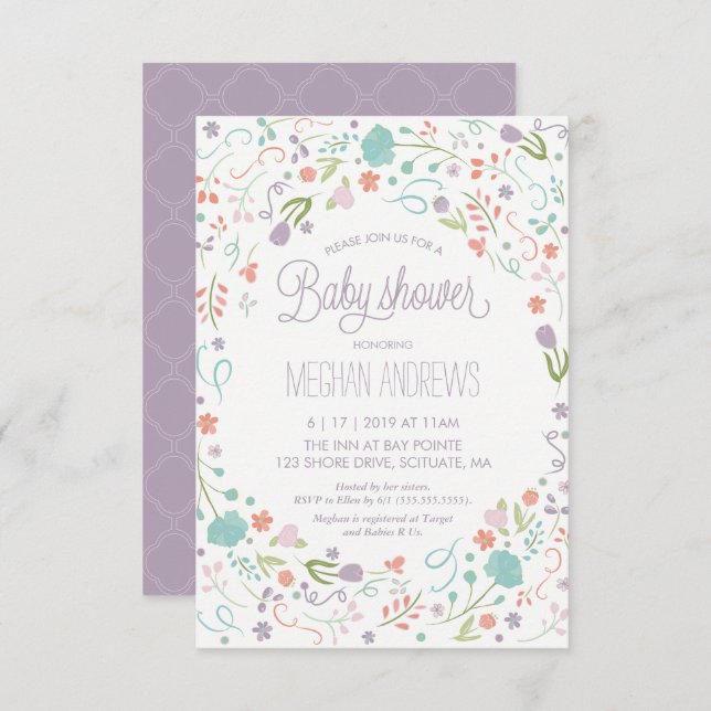 Invitación a Baby Shower, Chica de Flores de Bonit (Anverso / Reverso)