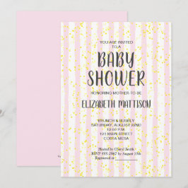 Invitación a Baby Shower Chica de franjas rosadas 