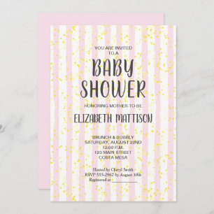 Invitación a Baby Shower Chica de franjas rosadas 