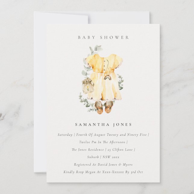 Invitación a Baby Shower Chica de la Foliage del V (Anverso)