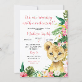 Invitación a Baby Shower Chica de Lion Cub tropica
