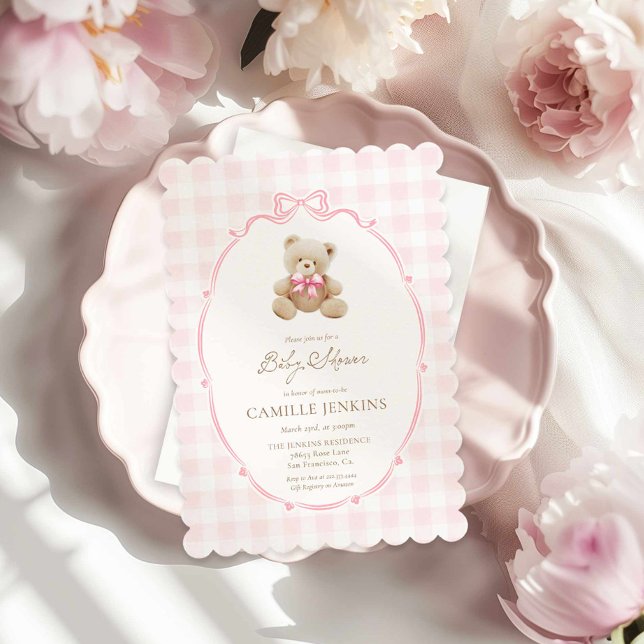 Invitación a Baby Shower Chica de osito de peluche (Teddy Bear Pink Girl Baby Shower Invitation)