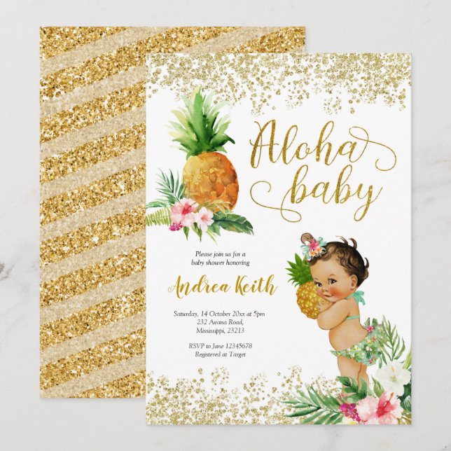 Invitación a Baby Shower Chica de piña tropical de (Anverso / Reverso)