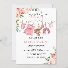 Invitación a Baby Shower Chica de Ropa Floral Rosa