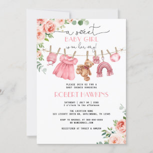 Invitación a Baby Shower Chica de Ropa Floral Rosa
