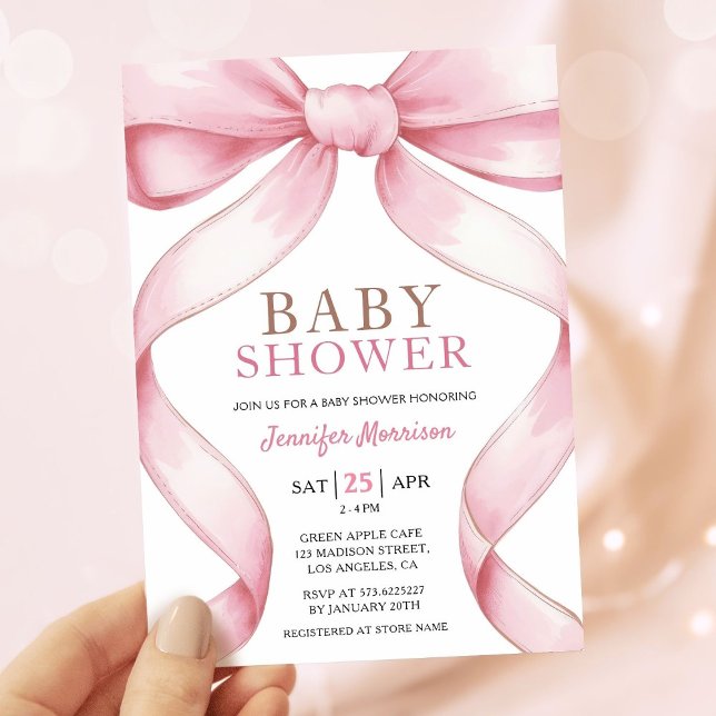 Invitación a Baby Shower Chica elegante de Bow ros (Subido por el creador)